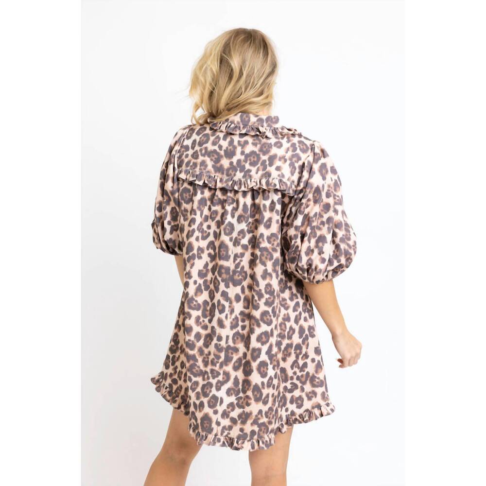NEW KARLIE denim puff sleeve dress in leopard - Picture 2 of 2